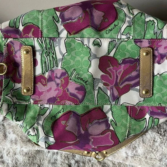 Coach Gold and Purple Floral Satchel - Picture 5 of 9